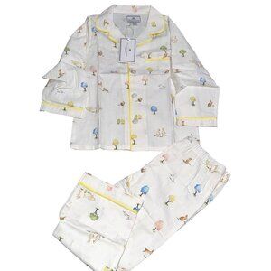Petite Plume Kids Pajama Set With Whimsical Trees & Animals Print Size 4